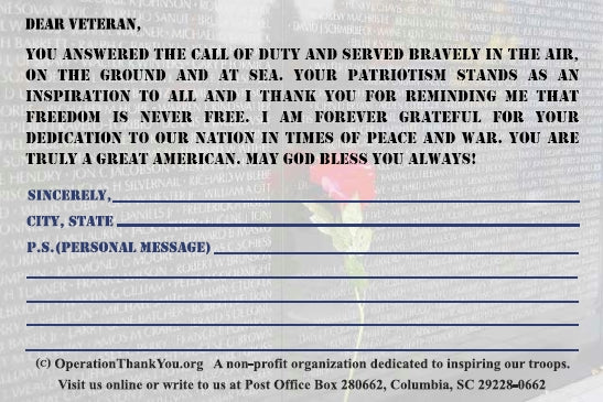 Honored Veteran Thank You Cards (For Any Veteran)